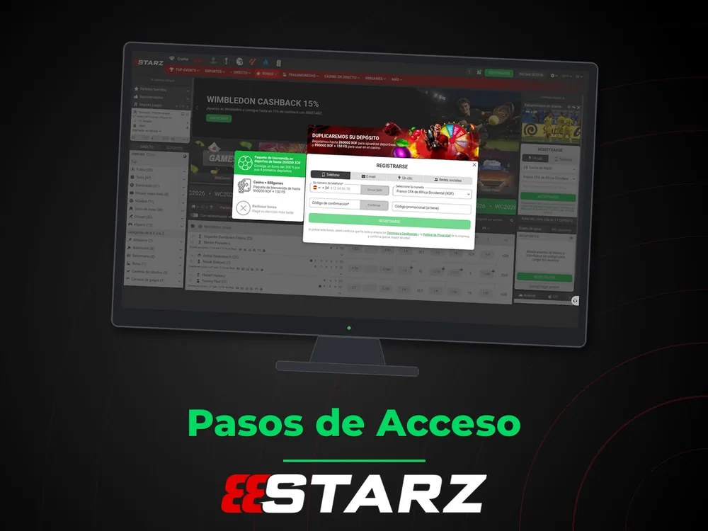 888Starz - Pasos de Acceso